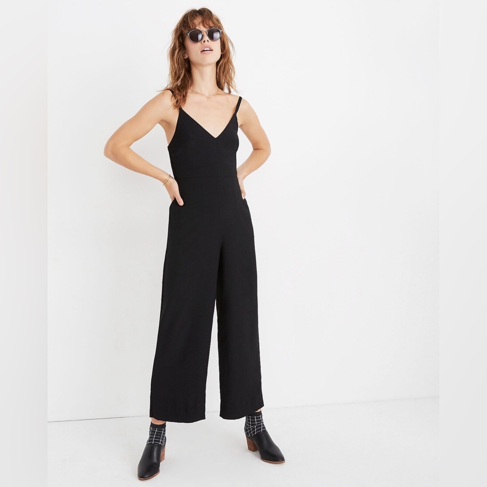 Madewell Thistle Cami Black Jumpsuit Wide Leg Smocked Size 0